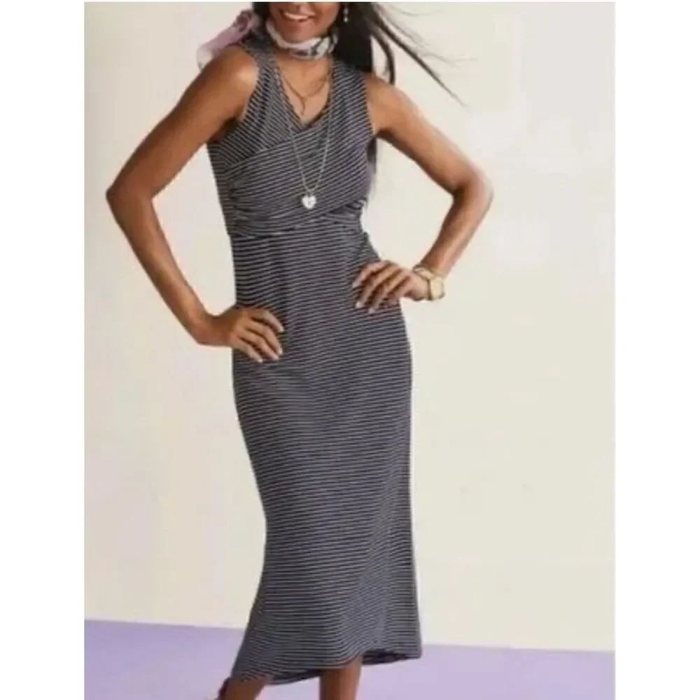 CAbi Launch cross over wrap jersey dress black & white Medium #5610